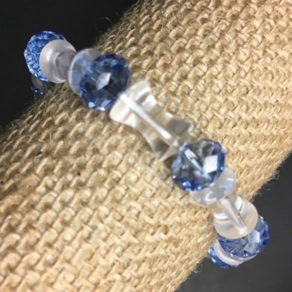 Stretch Bracelet Faceted Translucent Blue Clear Concave Cylinder Retro 80s 90s Y